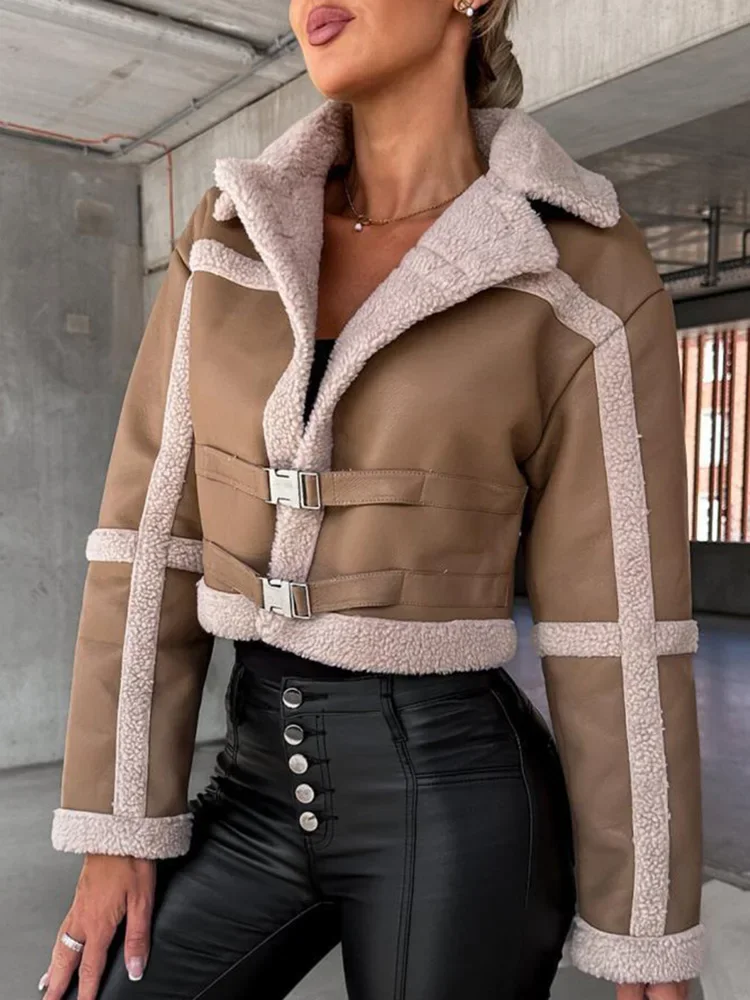 Long Sleeve Loungewear Women Coats Turn-Down Collar Autumn Winter Patchwork Ladies Outerwear 2023 Fashion Elegant Short Jackets