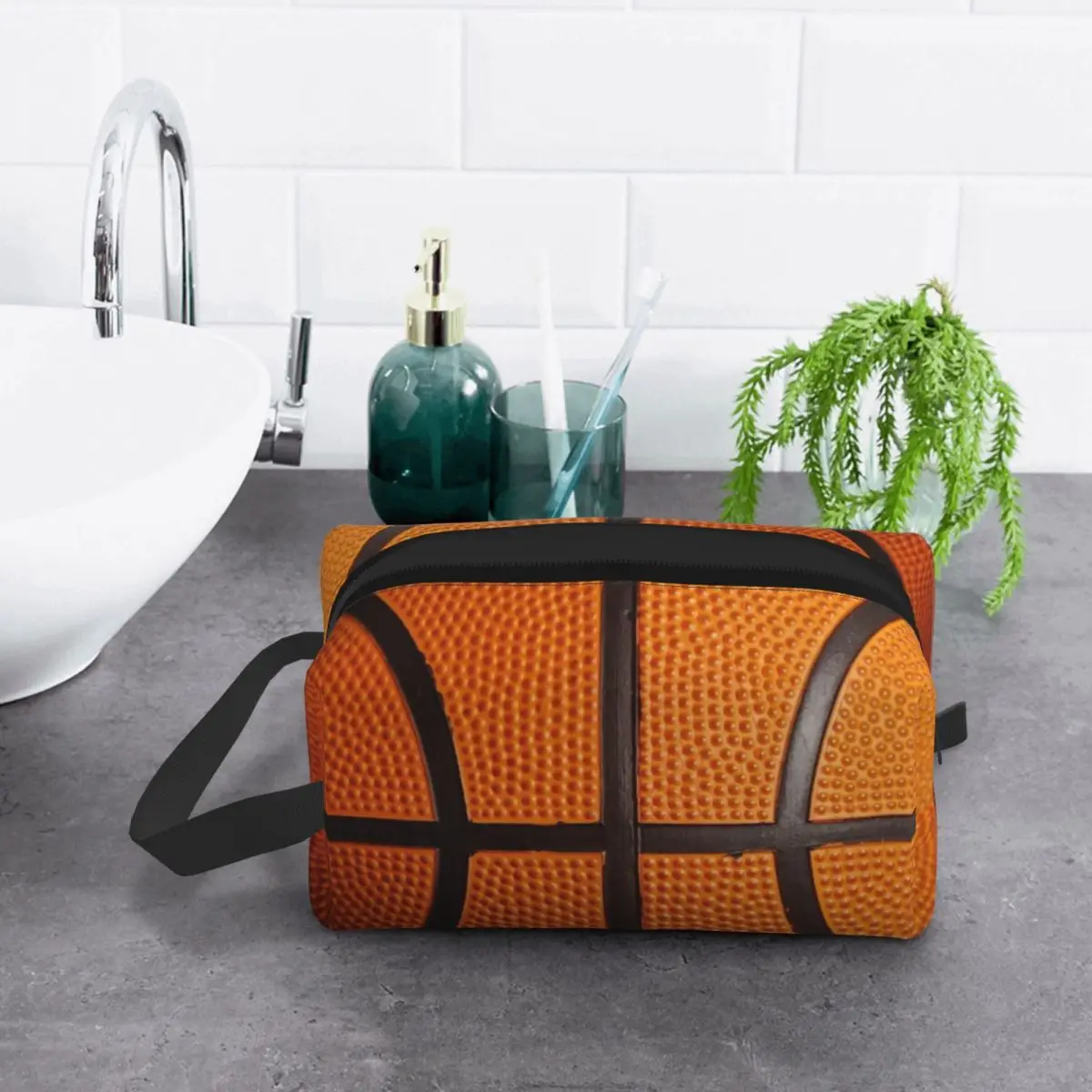 Custom Basketball Pattern Toiletry Bag Women Sport Cosmetic Makeup Organizer Ladies Beauty Storage Dopp Kit Box 6