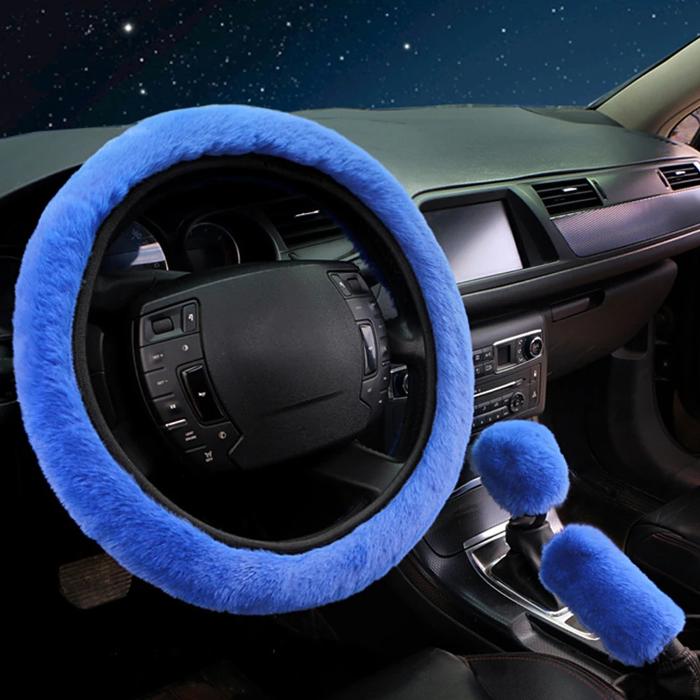 

1PCS Car Fluffy steering wheel covers ​With Handbrake cover&Shift gear cover Interior Decoration 4Colors Optional 14.96inch