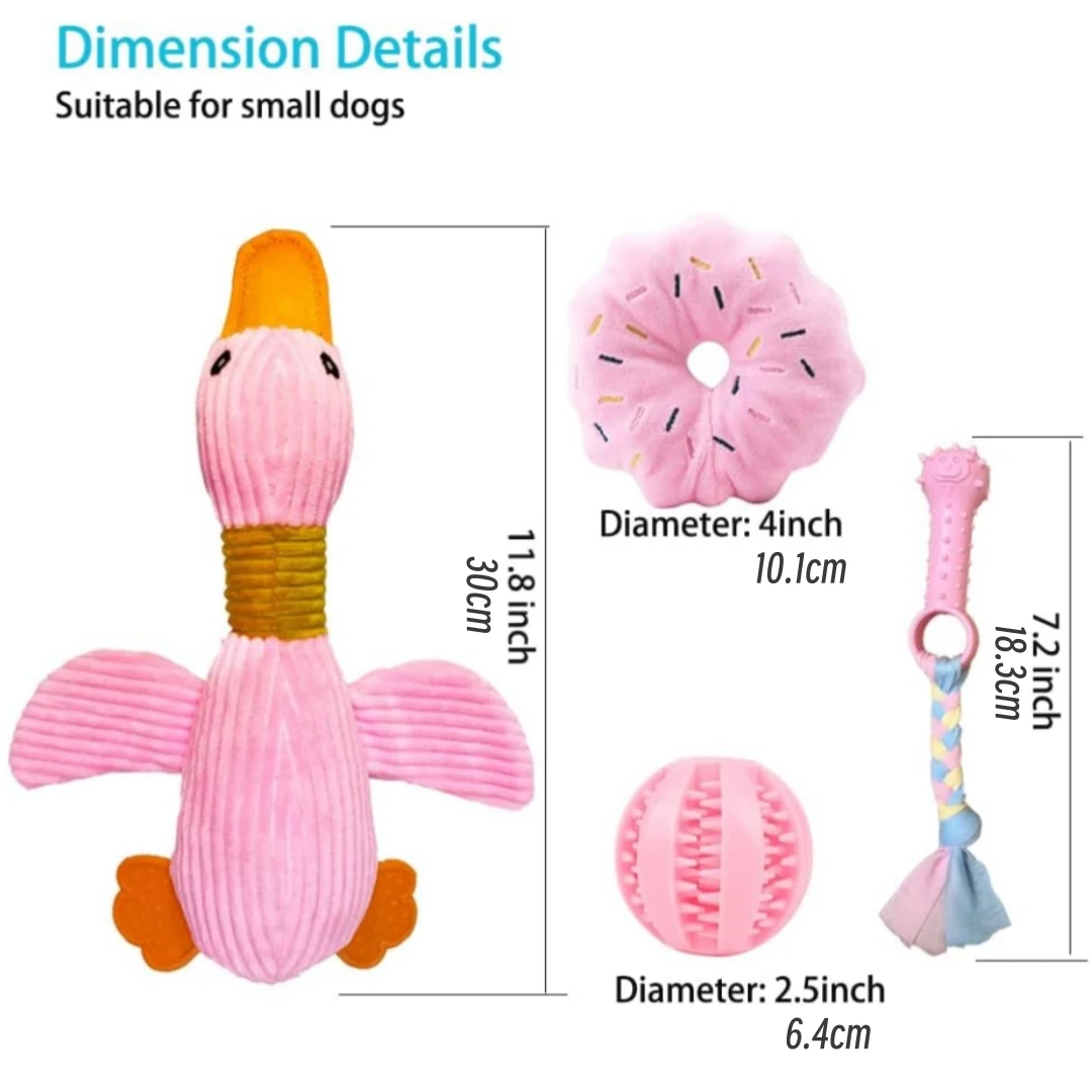 4-piece set of large squeaky wrinkled duck and goose, suitable for small and medium-sized dog breeds, puppy toys, puppy chew tee 2
