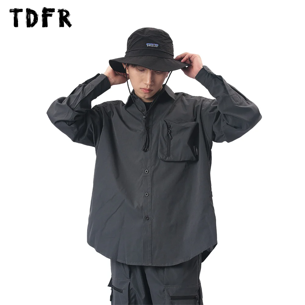

Pocket Cargo Long Sleeve Shirts Mens Solid Color Safari Style Loose Lapel Single Breasted Curved Hem Shirts Men