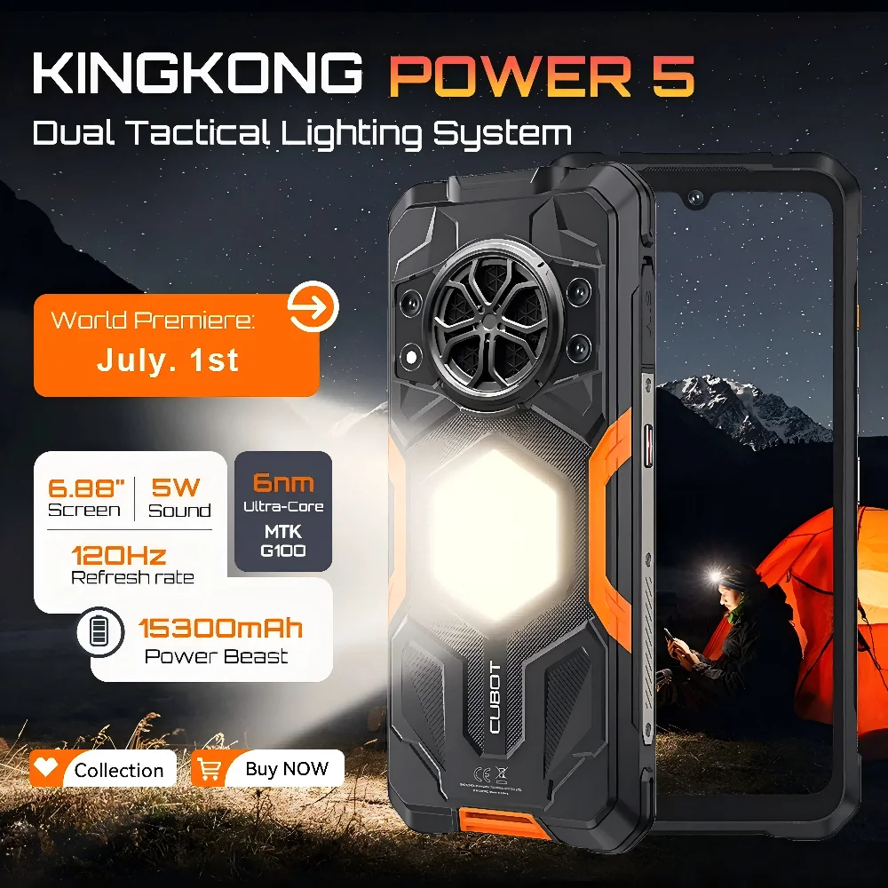 [Envío desde México] Smartphone Android Cubot KingKong Power 5, batería de 15300 mAh, Lámpara de camping, Potente Altavoz de 5W, procesador MTK G100 de 6nm, pantalla de 6,88 pulgadas y 120Hz, 4G celulares, NFC celular