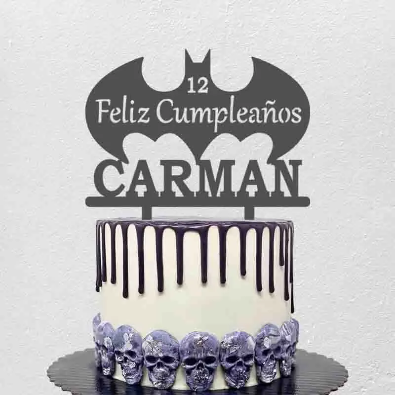 

Фирменное имя для испанского фелиза, плиссированные Мультяшные летучая мышь для торта, топпер для испанского детского дня рождения, украшение для торта, Топпер