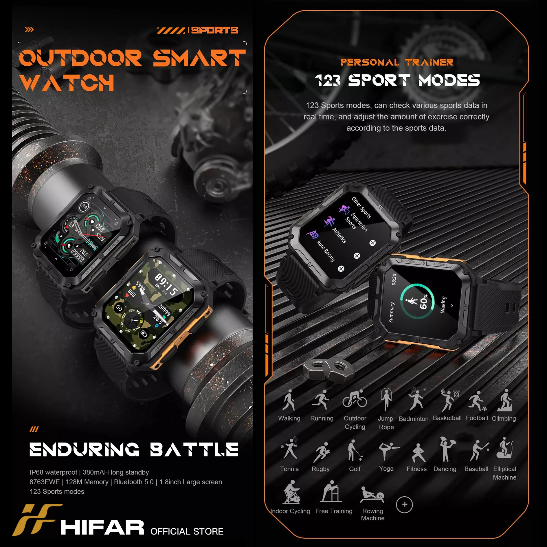 HIFAR  Ʈ ġ,  ȭ, ƮϽ , ߿  ð, 1.83 ġ, 240*290 HD, C20 , IP68, ǰ