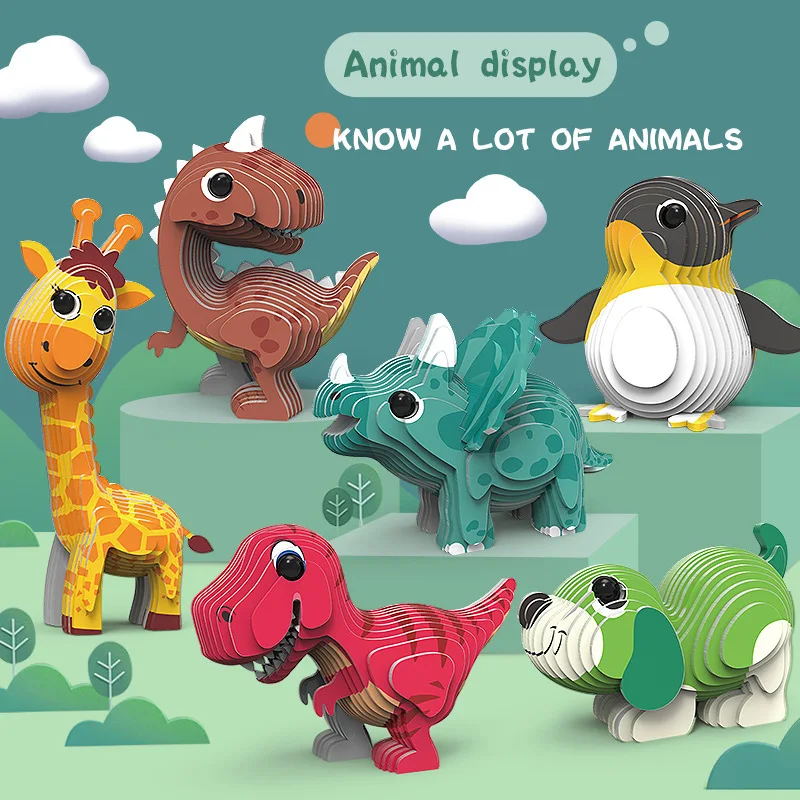 Acheter Puzzle Animal en papier Unique pour enfants, 3D, monde Jurassic, dinosaure, jouets éducatifs pour adultes, cadeau artisanal pour enfants pas chere