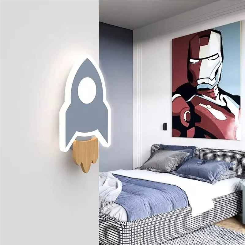 Cartoon LED Rocket Wall Lamp Modern Creative Moon Star Wall Light Indoor Baby Children's Room Bedside Decoration Light Kids Gift