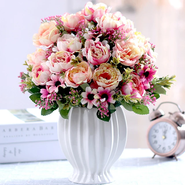 Bouquet de fleurs de pivoine artificielles en soie, accessoires de couronnes de bébé, fausses fleurs de marguerite, décoration de maison de mariage, décoration de salle de fête 2