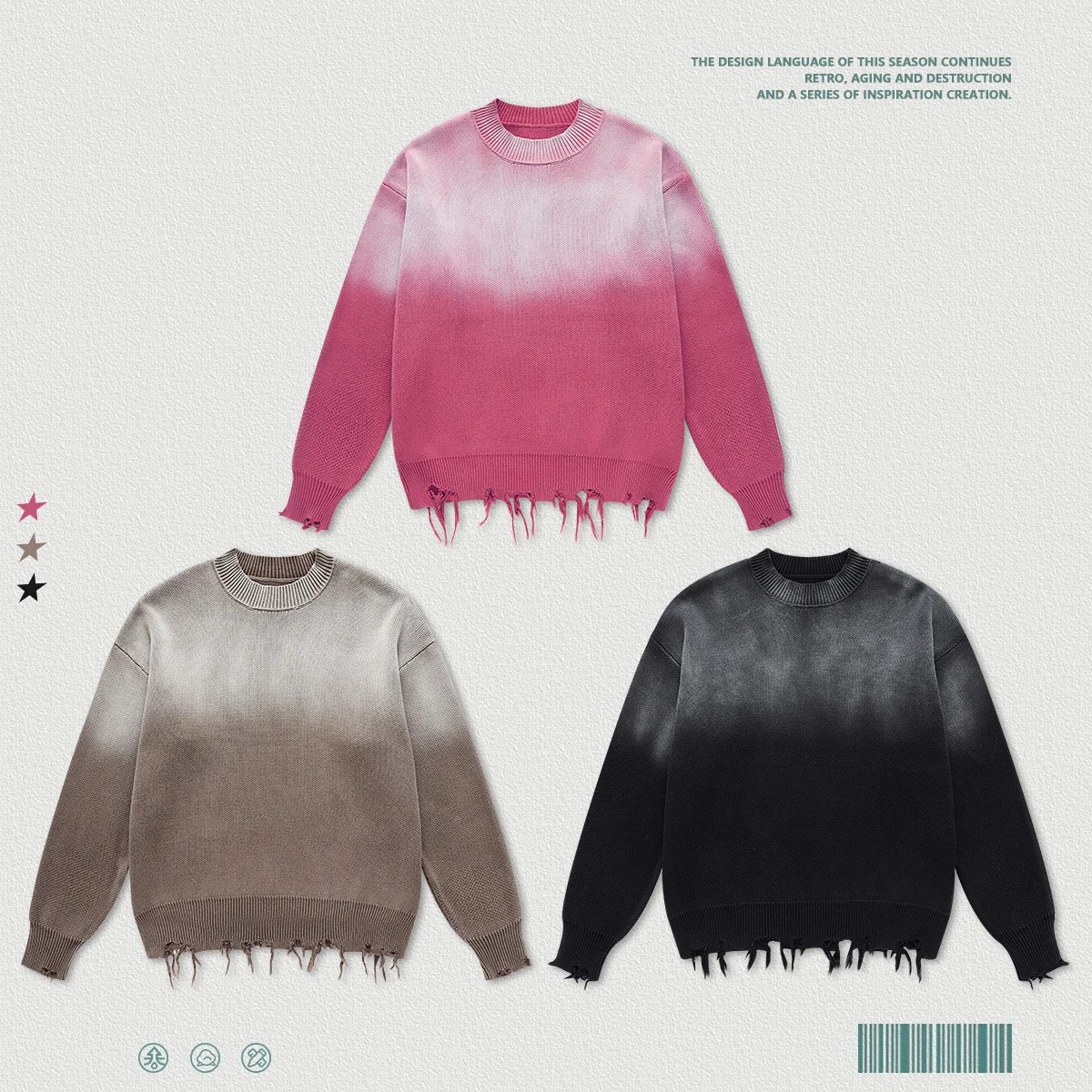 

Water-washed cut circular collar gradient knitted sweater