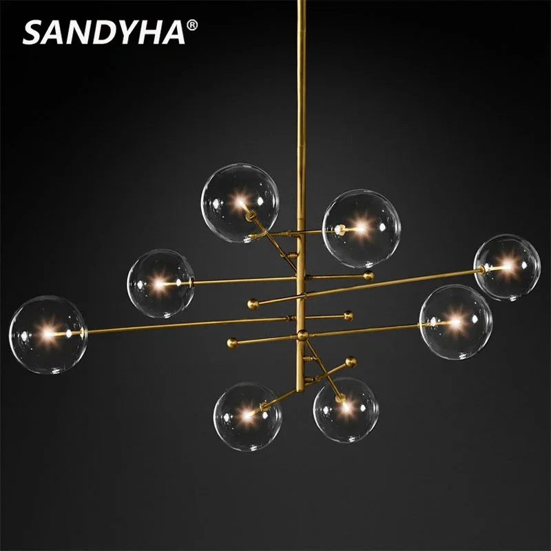 

SANDYHA Nordic Creative Art Chandeliers Glass Ball Pendant Light Black Gold Led Lamp for Dining Living Room Bedroom Home Decor
