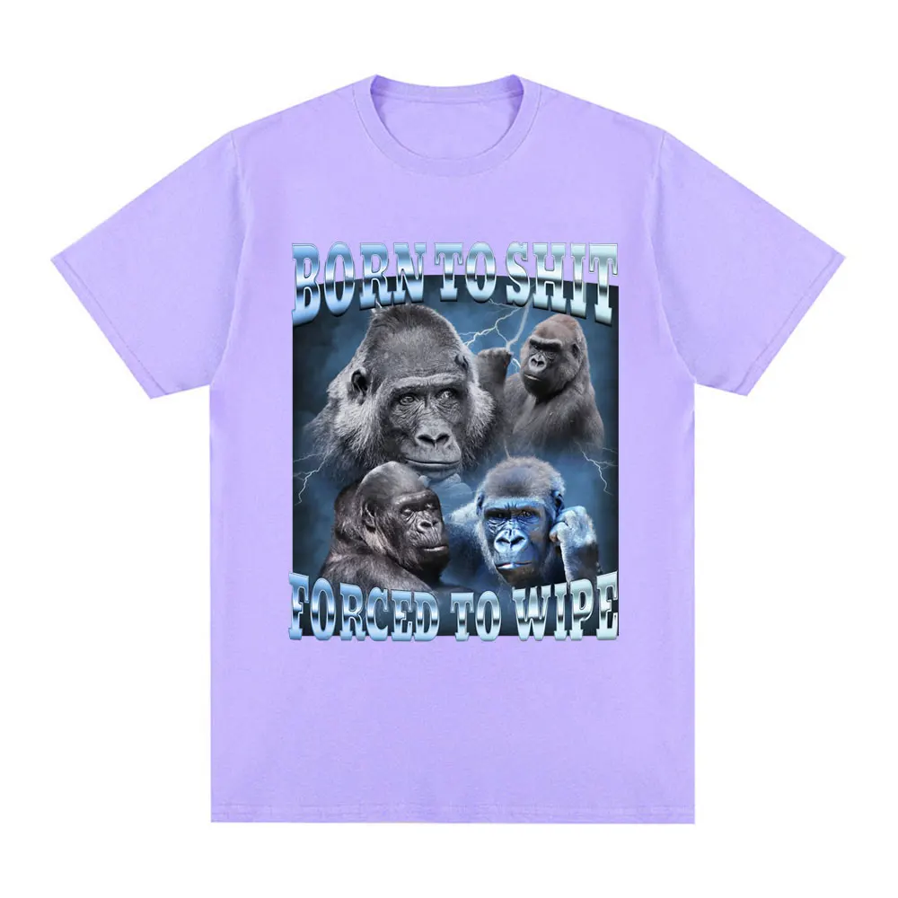 thumbnail image 1 of Camiseta de Anime Born To Shit Forced To Wipe para hombres y mujeres, camisa divertida con gráfico de gorila, camiseta de manga corta a la moda, camisetas casuales de gran tamaño, 1 of 5