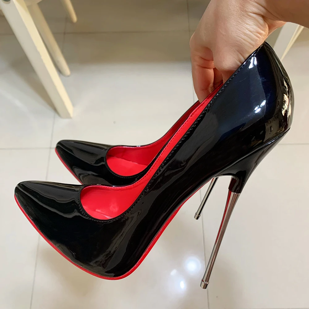 

Women Pumps 16cm Extreme Metal High Heels Black Red Inside Stilettos Sexy Fetish Model Club Party Factory Customize Unisex Shoes