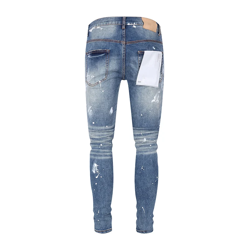 High Street Fashion Men Jeans Retro Blue Stretch Skinny Fit Ripped Jeans Men Painted Designer Elastic Hip Hop Brand Pants Hombre