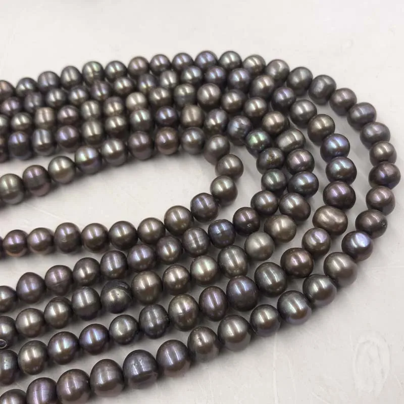 ELEISPL JEWELRY Wholesale 5 Strands 7.5-8mm Black Freshwater Pearls Free Shipping #22000478-4