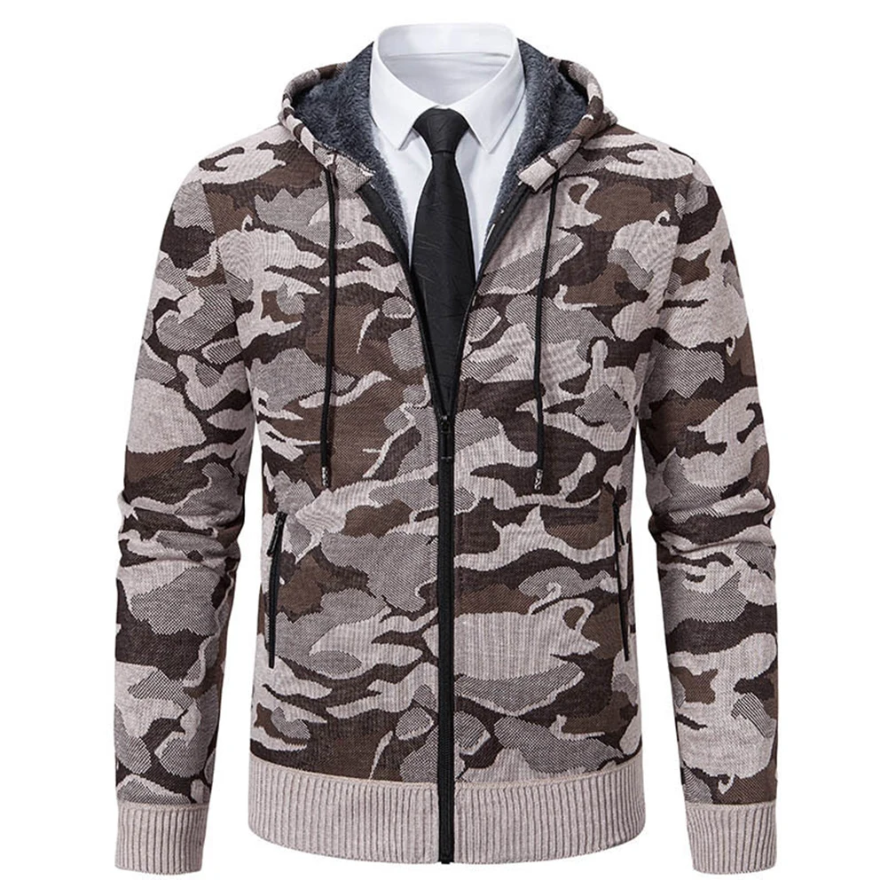 

Men Autumn Winter Warm Cotton Camouflage High Quality Padded Fleece Lined Zip Hoodie Sweatshirt Jacket Men's Sweater Cardigan