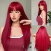 Light Wine Red Synthetic Wigs With Bangs for Women Long Straight Hair Wig Natural Cosplay Party Heat Resistant
