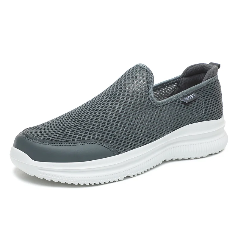 New Cheap Men Casual Shoes Grey Summer Mesh Breathable Slip On Sneakers Comfortable Light Weight Men Flats Big Size Footwear