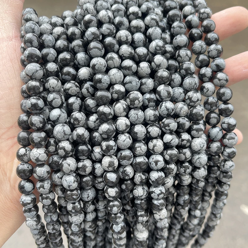 93PCS Black Snowflake Stone Beads For Jewelry Making - Mixed Size 4mm, 6mm, 8mm Round Natural Gemstone Beads - View #2