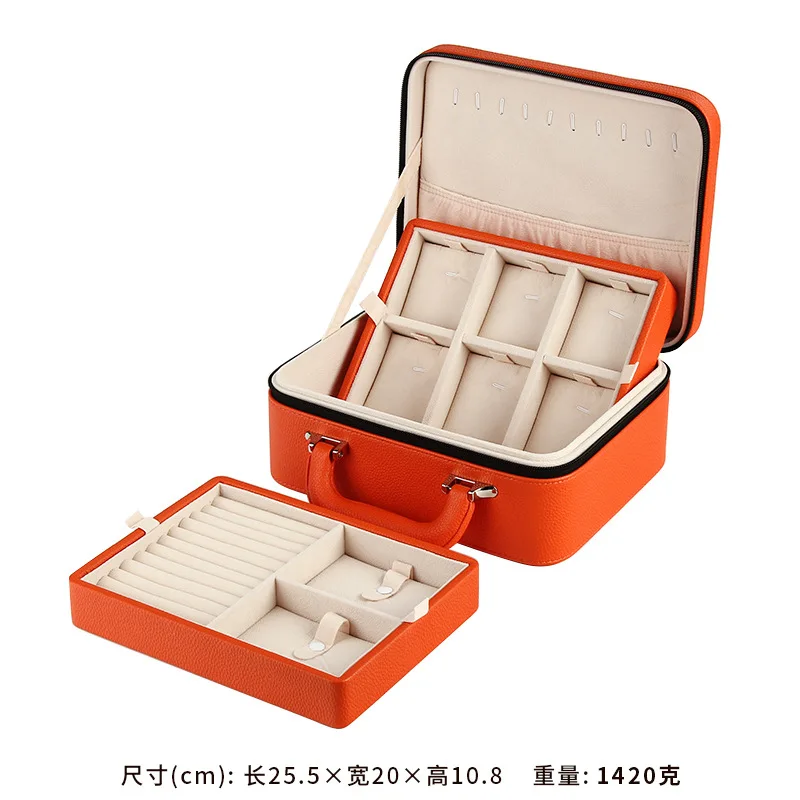 Hot Sale Double-layer Detachable Jewelry Storage Box Large Capacity Portable Travel Jewelry Ring Box Suitcase 3 Colors Available luxurious leather detachable 2layers pendant necklaces ring jewelry organizer box portable travel storage box suitcase available