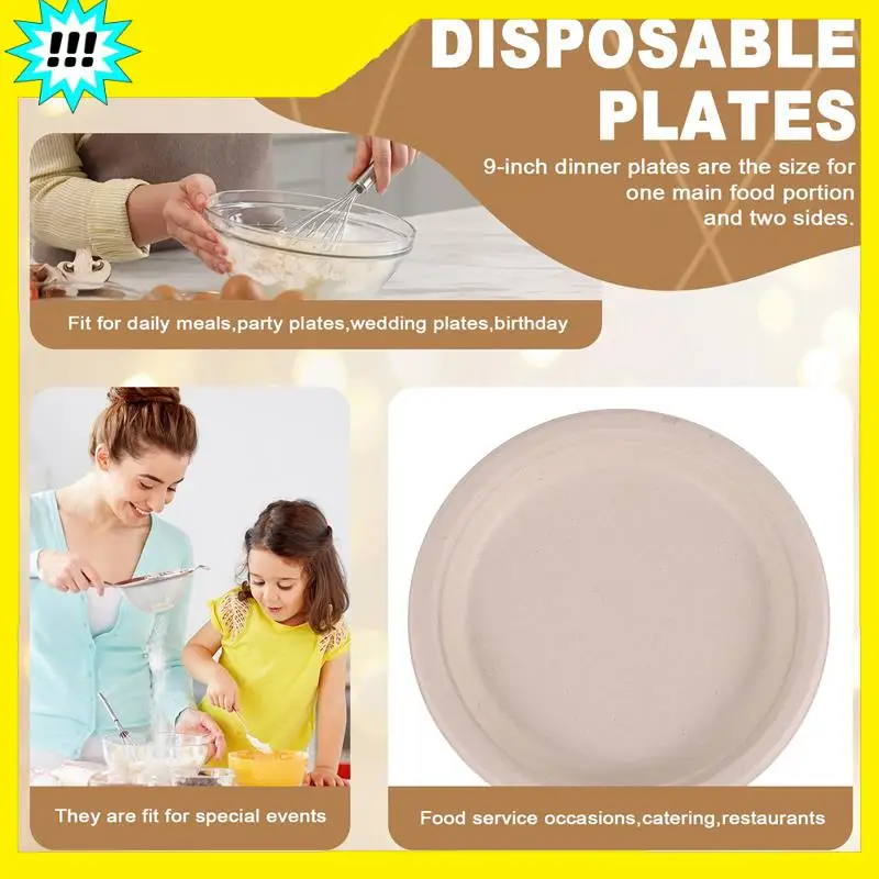 AB38-100% Compostable Disposable Paper Plates Bulk 9 Inch 50 Pack ...