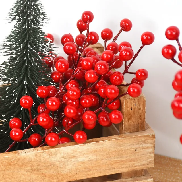 1/30 Branches with 14 heads Artificial Berries Branch Flowers Bouquet Red  Holly Berry Stamen Plants Christmas Party Home Decor - AliExpress