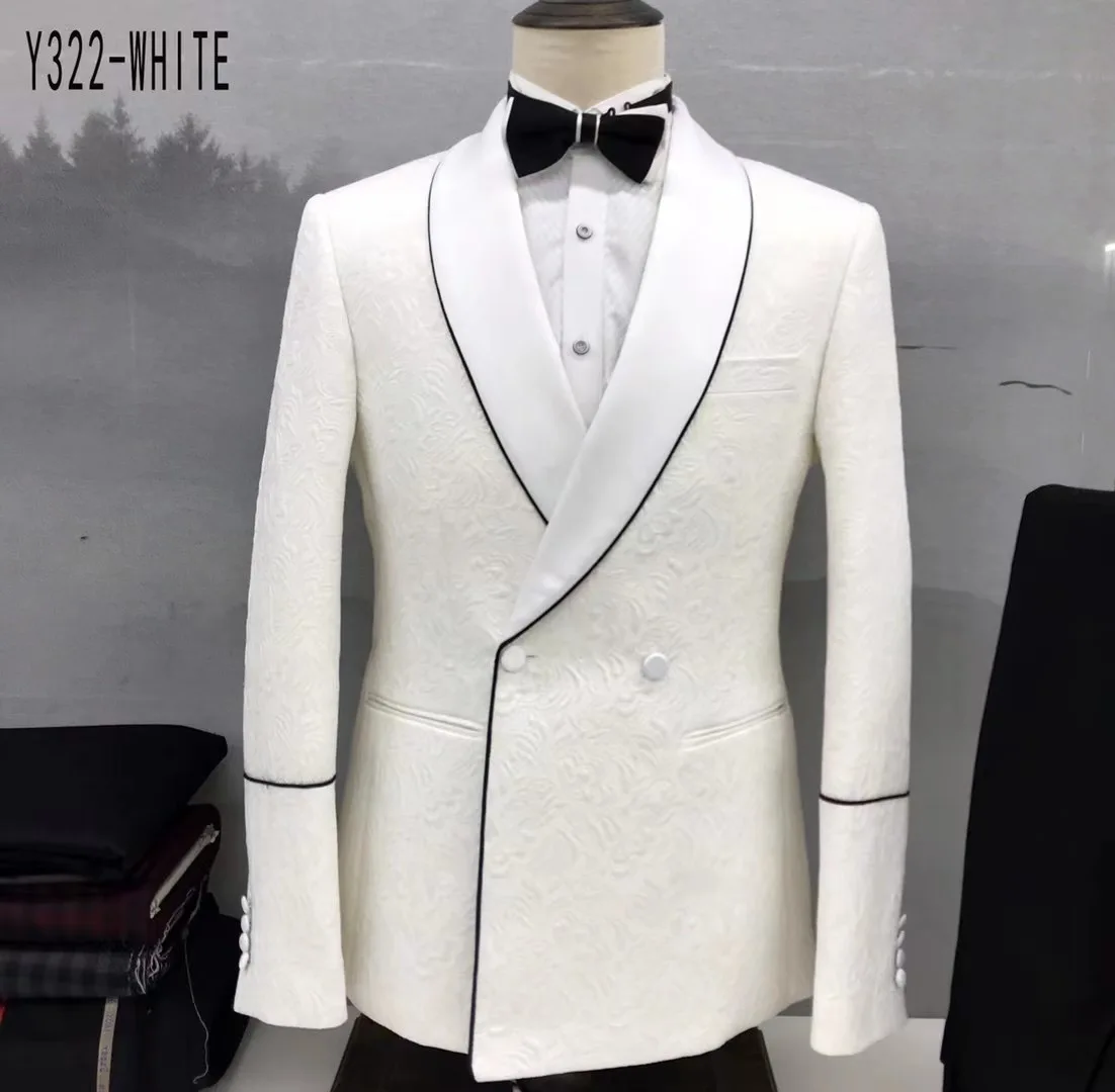 Mens Suit Fashion Black Suits for Men Slim Fit Double Breasted Blazer Pants 2 Pieces Set Prom Wedding Business Men Suit Shawl Lapel Tuxedo