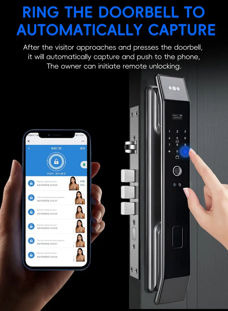 SANKESONG Tuya Smart 3D Face Door Lock Security Camera Monitor Intelligent Fingerprint Password Biometric Dual Battery