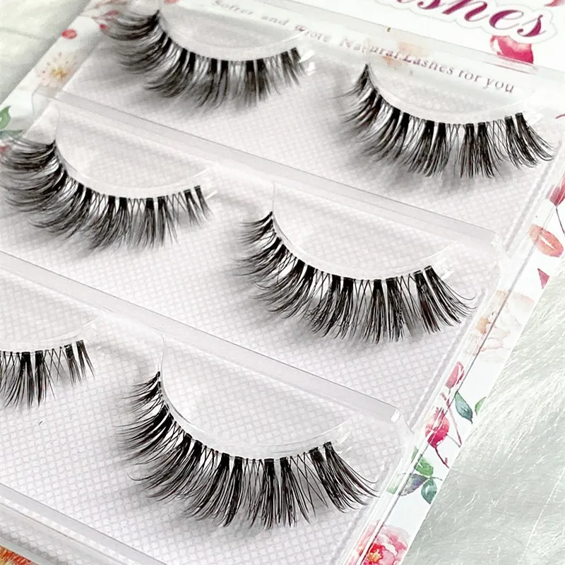3 pairs Mink Eyelashes Clear Band Eye Lashes Crisscross Transparent