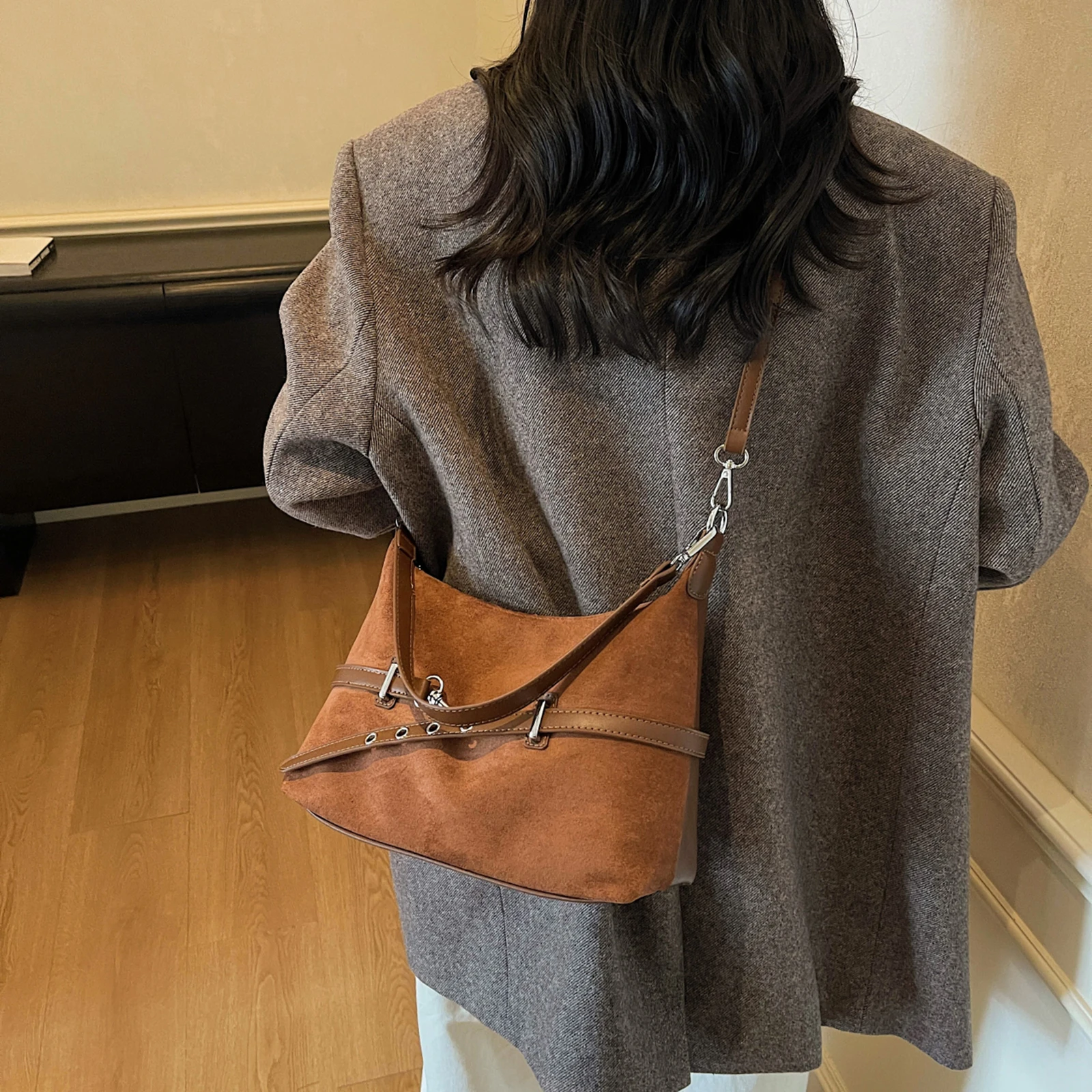 PU Leather All-Match Underarm Bag Solid Color Simple Crossbody Bag Versatile Sling Bag Work Date Shopping Handbag