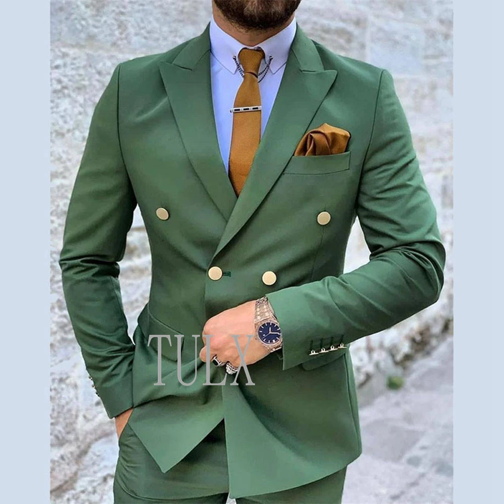 

Peak Lapel Double Breasted Slim Fit Formal Wedding Party Suits Groomsmen Blazer Pants 2 Pieces Terno Masculino