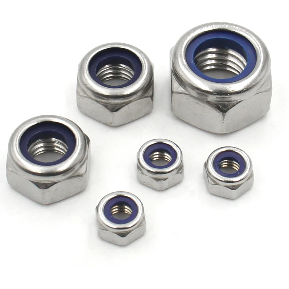 Stainless Steel Nut Lock Nut M2 M2.5 M3 M4 M5 M6 M8 M10 M12 M14 M16 M18 M20 M22 DIN985 304 Stainless Steel Nylon Insert Hex Lock Nut