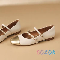 Fashion Patent Leather Stitching Metal Chain Double Front Strap Ballet Flats Round Toe Women Soft Soled Dress Shoes Summer 2