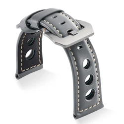 Vintage - Style Genuine Leather Watch Strap in Black, Blue, and Brown - Men's and Women's Wristband Bracelet - 26mm (Gray - Silver)