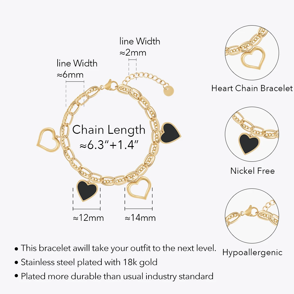 ENFASHION Pulseras Hollow Heart Chain Bracelet For Women Stainless Steel Fashion 18k Plated Jewelry Elegant Friends Gift 232354