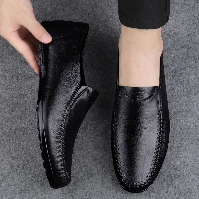 كل مباراة المشي أحذية رجالي الراقية اليدوية جلد طبيعي حذاء رجالي الشقق الإيطالية الفاخرة العلامة التجارية ضوء حذاء رجالي كاجوال