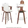 Set of 4 Swivel Bar Stools Mid Century Modern Bentwood Counter Height Chairs PU Leather Ergonomic Design Kitchen Cafe Home 3