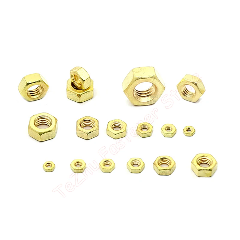 DIN934 Solid Brass Copper Hex Hexagon Nut for M0.8-M6 Screw Bolt 10-50pcs,hexagon nuts