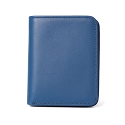Compact Genuine Leather Slim Wallet - Unisex Card Holder & Coin Purse (Blue)