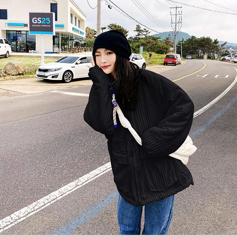 Corduroy Down Cotton Jacket Women Winter New Students Korean Loose Cotton Padded Jacket Short Coats Pocket Winter Clothes