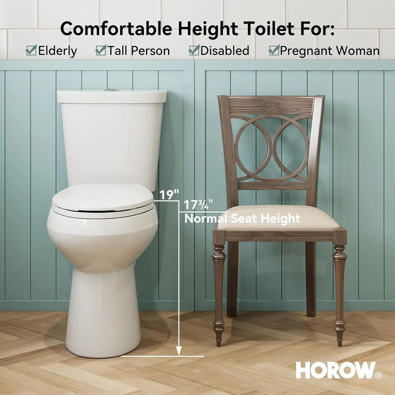 19 Inch Tall Toilets, Extra High Toilets with Comfort Chair Height Seat, 1.1/1.6 GPF Dual Flush Two-Piece Toilet, 12" Rough In 3