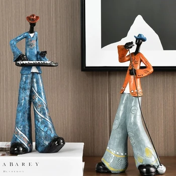 레트로 북유럽 크리에이티브 밴드 캐릭터 장식 예술 공예 인형, 인테리어 수지 거실 인형 카페 액세서리