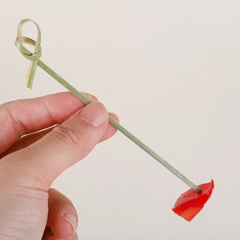 Description Picture 5 of item100Pcs Disposable Bamboo Tie Knotted Skewers Twisted Ends Cocktail Food Fruit Picks Fork Sticks Buffet Cupcake Topper