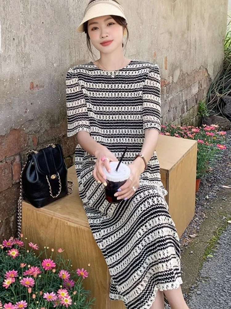 Striped Dresses Women Lazy Style Casual Harajuku Summer Loose Female  Temperament Korean Version Fashion All-match Gentle Mature - AliExpress  200000345