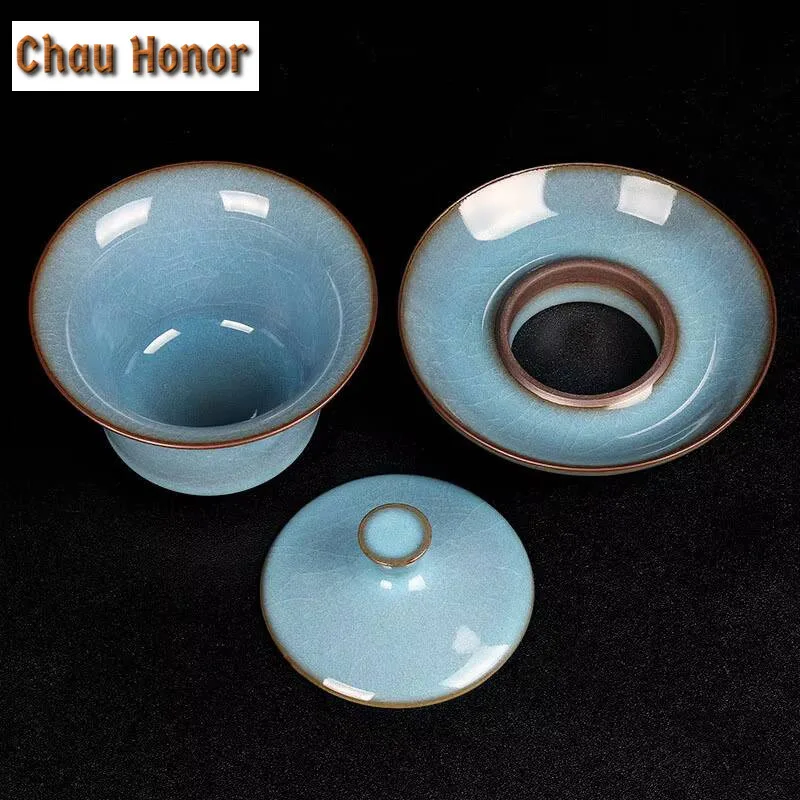 150ml High-end Kiln Change Ice Cracked Glaze Ceramics Sancai Gaiwan Famous Master Handmade Tea Tureen Kung Fu Tea Set Gift Box