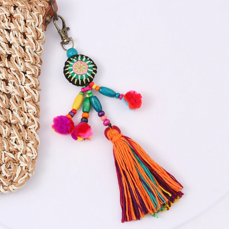 5st Tassel Hanger Set Hartvorm Kleurrijke Tassel Bag Charm Leuke Bohemian Tassel Sleutelhangers voor Thuis Auto(rood