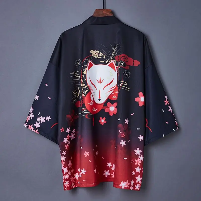 Kimono Man Japanese Clothes Yukata Male Samurai Costume Haori Obi Beach Men's Kimono Cardigan Japanese Streetwear Jacket