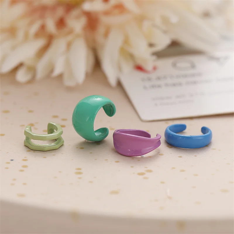 Ear Clip Earrings Colorful Enamel Clip for Women Men Geometric Fake Non-Piercing Ear Cuff Cartilage Set Trend Jewelry Gift