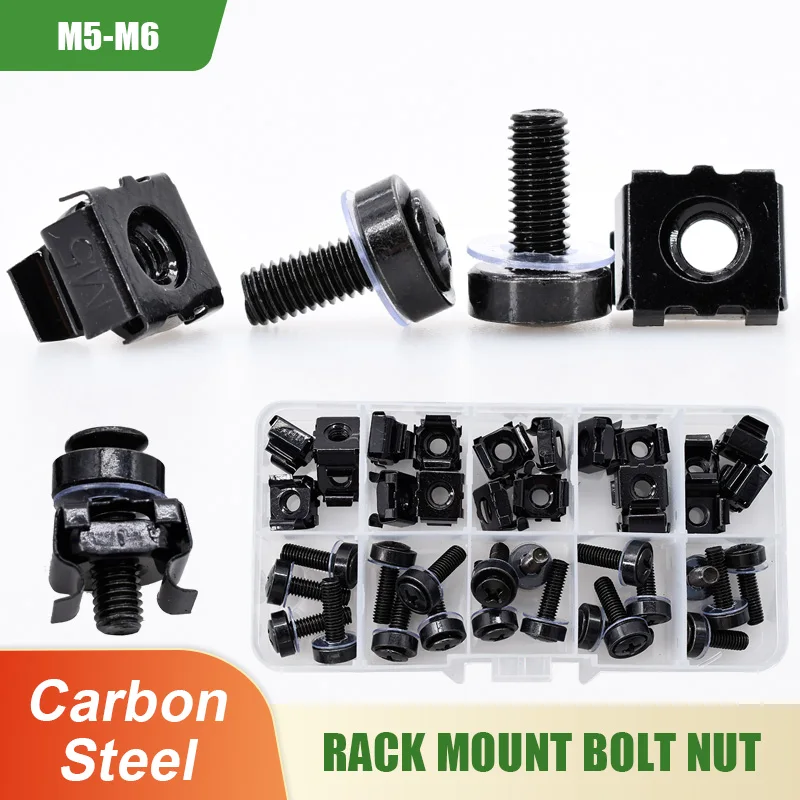 M6x16mm-M6x20mm-Black-Carbon-Steel-Screw-Nut-Set-For-Rack-Mount-Server ...