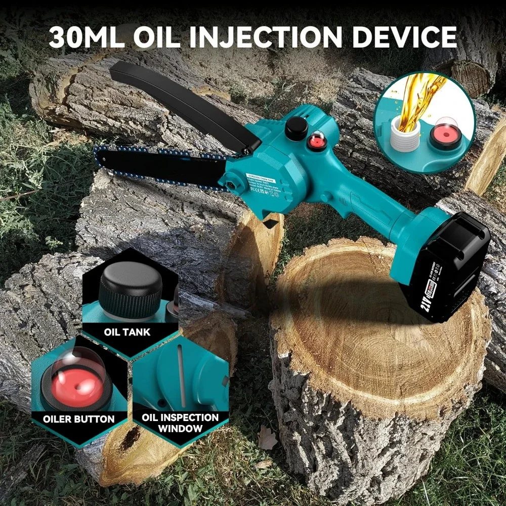 8-Inch Cordless Mini Chainsaw with 2 Batteries & Oiler 6
