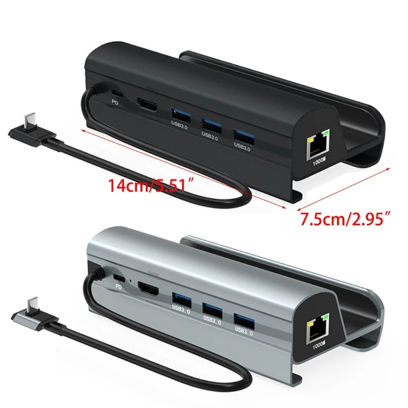 6 in 1 USB3.0 허브 Type-C 어댑터 도킹 스테이션 스팀 데크 게이밍 노트북용 HDMI2.0 호환 기가비트 Lan PD60W