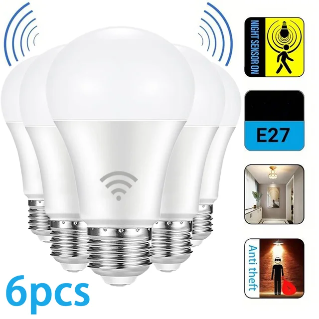 6pcs Radar Motion Sensor หลอดไฟ 220V 110V E27 หลอดไฟ LED สมาร์ทหลอดไฟอินฟราเรด 6W 9W 12W 15W 18W 20W ทํางานใน Night Darkness 1